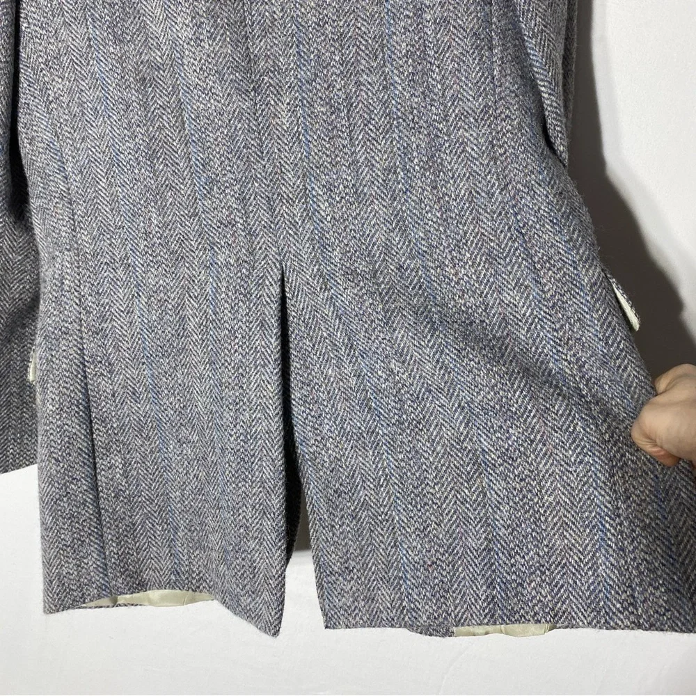 Vintage Harris Tweed Moores Classic Grey Herringbone Wool Blazer 38L Academia - Picture 14 of 16